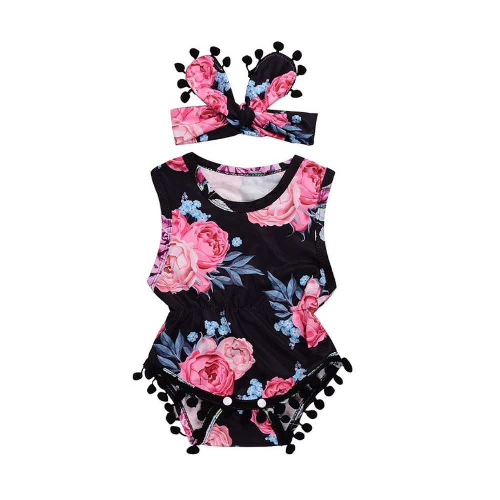 Floral Tassel Romper w/Headband